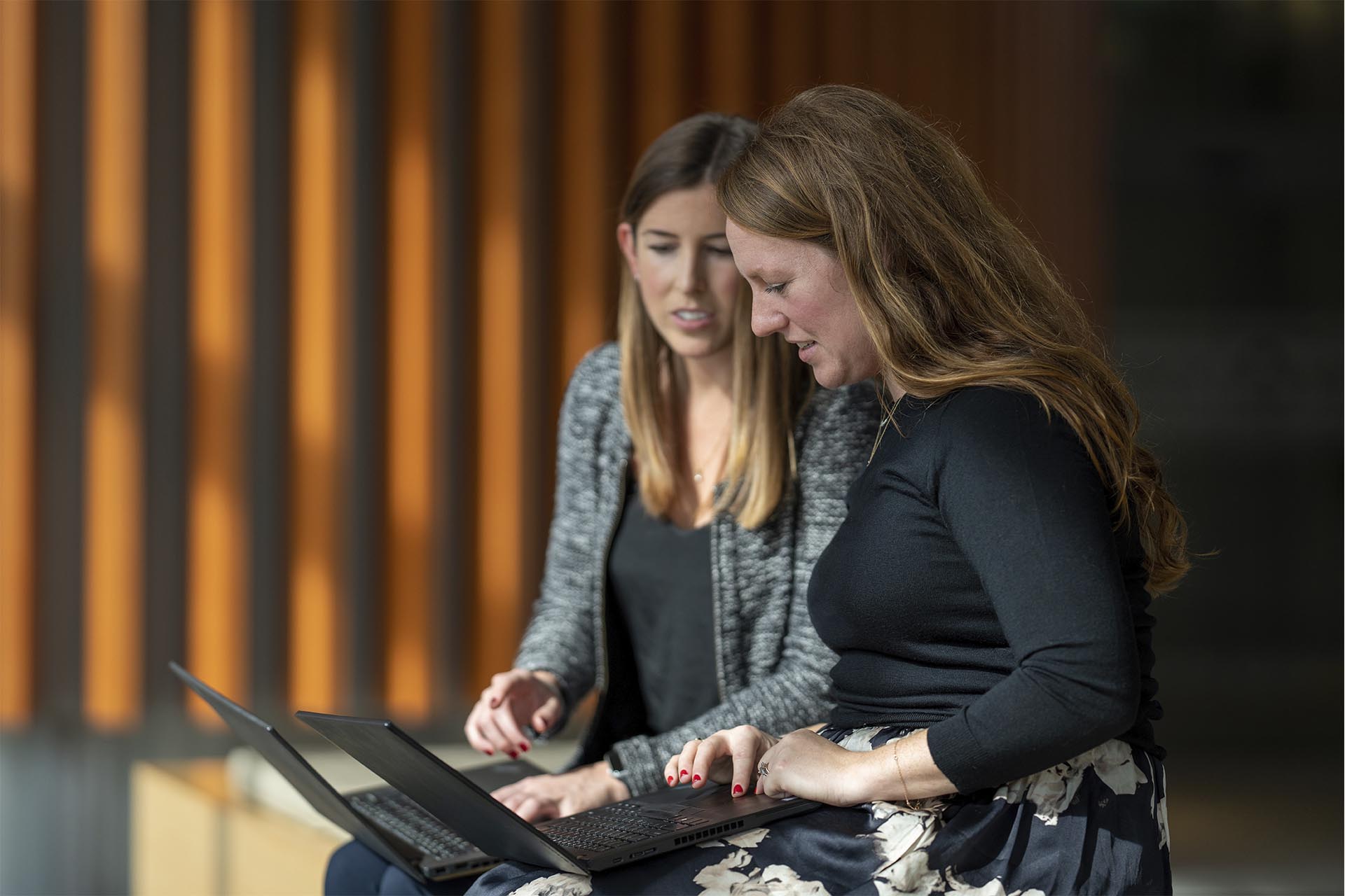 Female co-workers on laptops