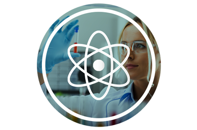 Science Icon with Scientist in the background