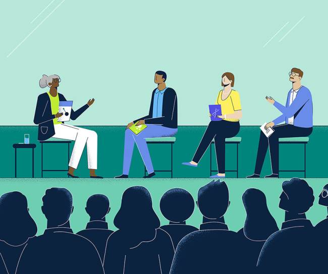 Leadership Team Graphic of TED talk in front of audience
