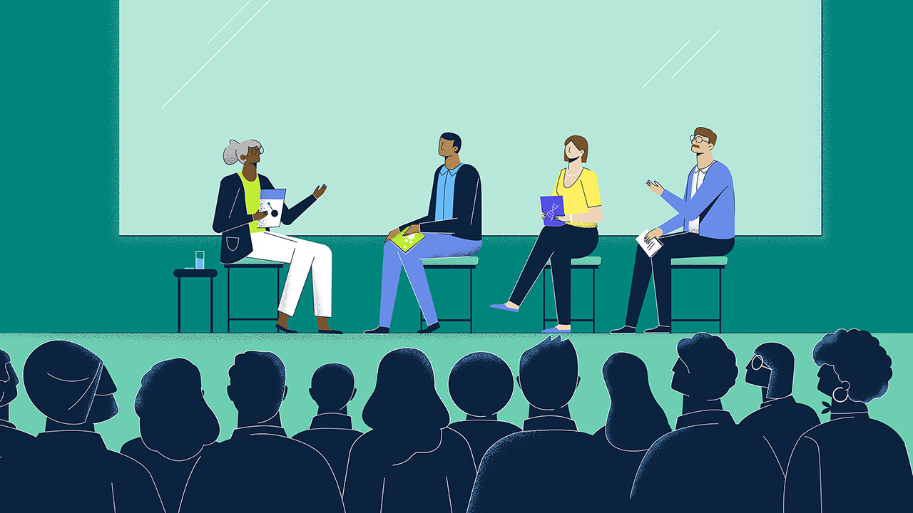 Leadership Team Graphic of TED talk in front of audience