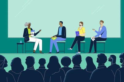 Leadership Team Graphic of TED talk in front of audience